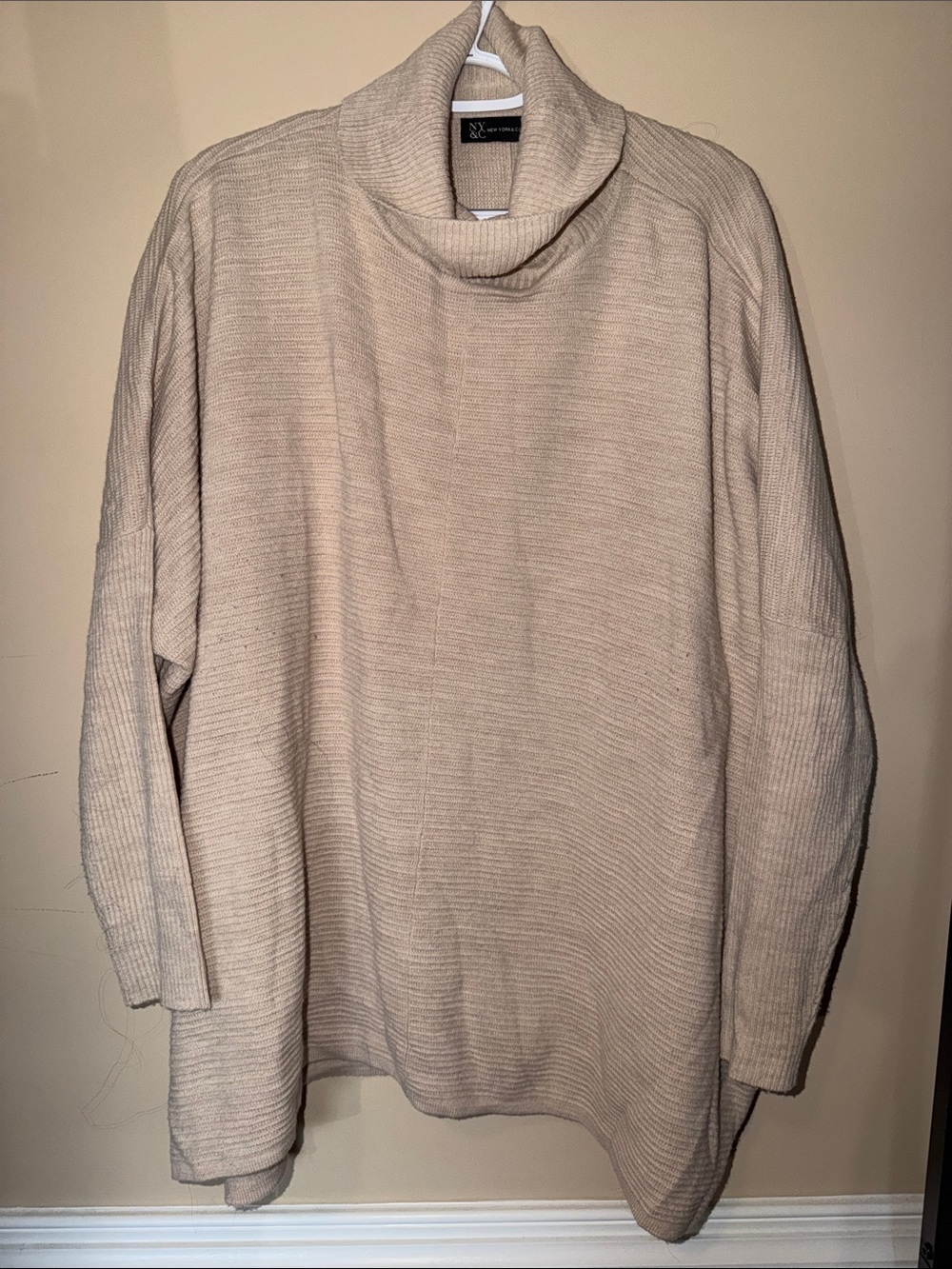 New York & Company Cream Ribbed Turtleneck Sweater